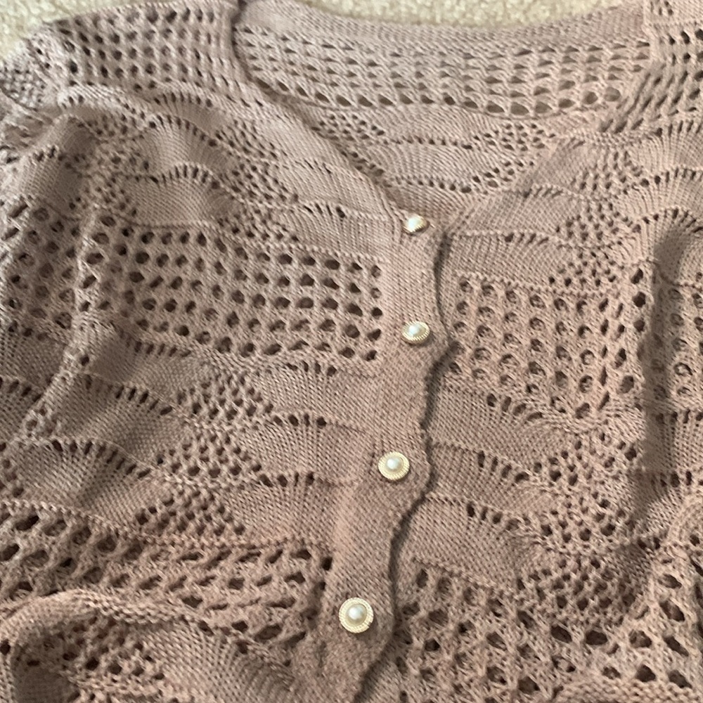 Gorgeous Open Weave Cardigan Sweater Taupe Size Large NWOT